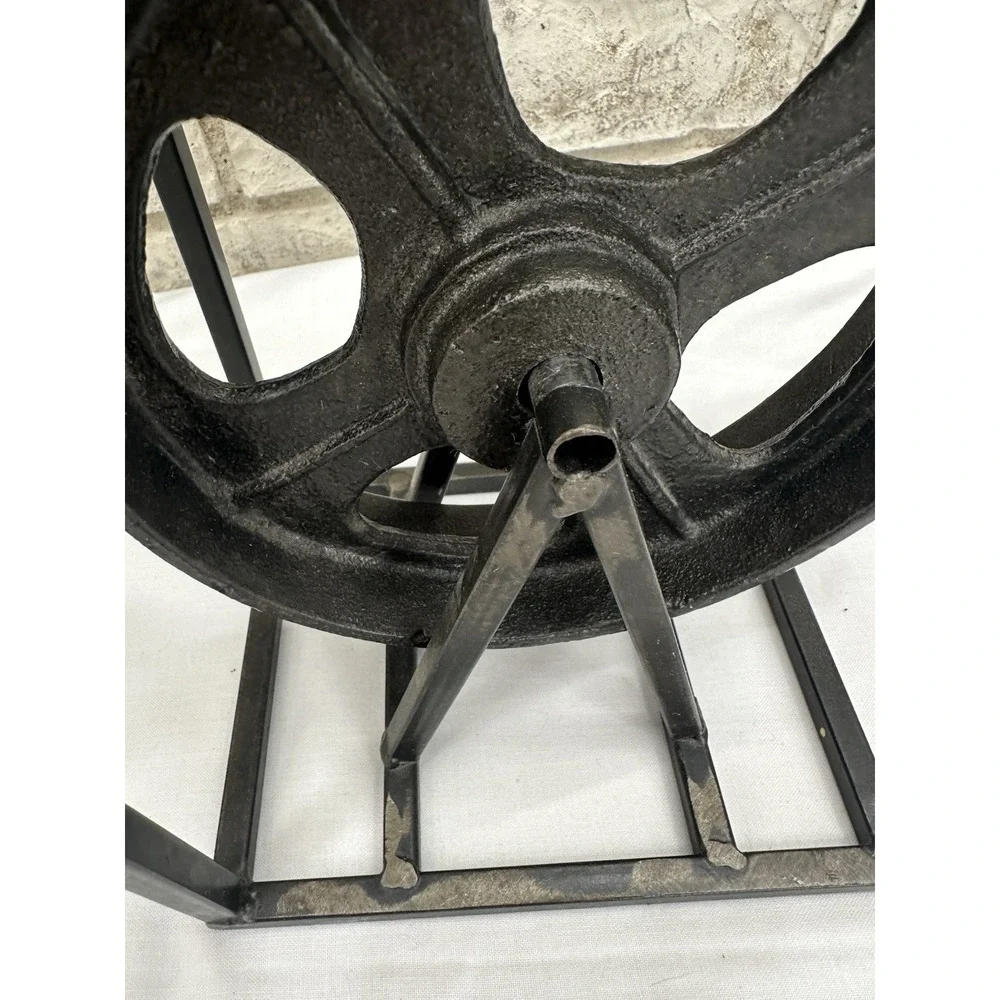 Vintage Industrial Pulley Wheel Bookend Heavy Metal Steampunk Desk Office Decor